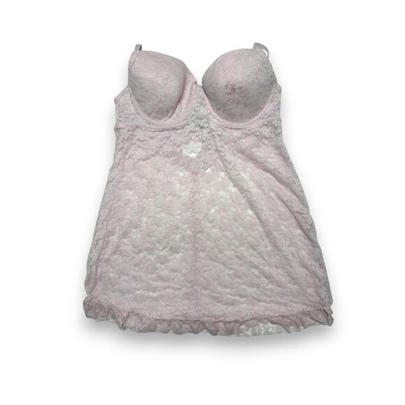 Black Bow Pink Lace Babydoll Lingerie Dress Slip 2x Plus size - Picture 1 of 7